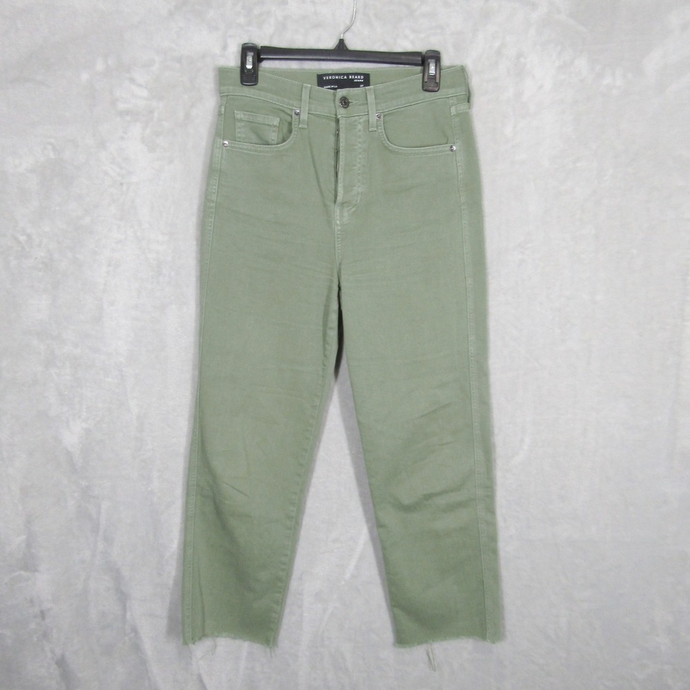 Veronica Beard Blake Crop Jeans Womens 27 Classic Straight High Rise Olive Green